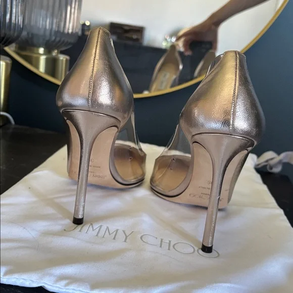 JIMMY CHOO Limited Edition Platinum/Plexi Romy Pointed Heels 100mm Like New! - Picture 5 of 10